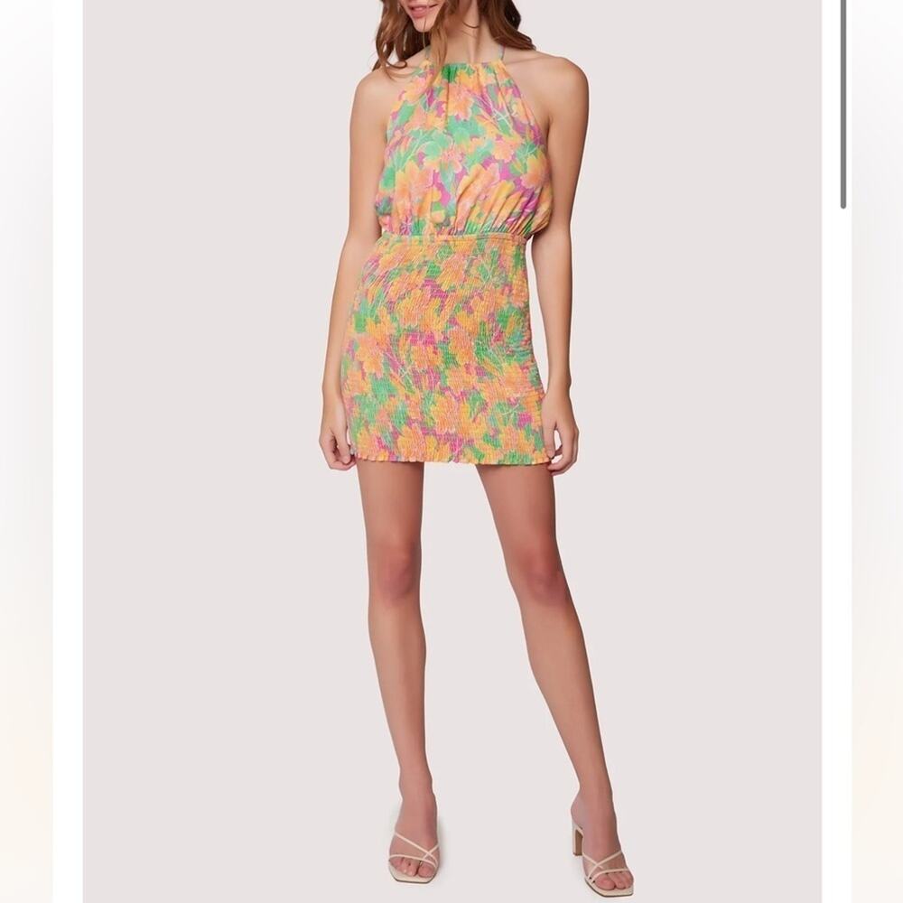 Lost + Wander Eternal Lights Mini Dress Peach Floral Backless Smocking Size L
